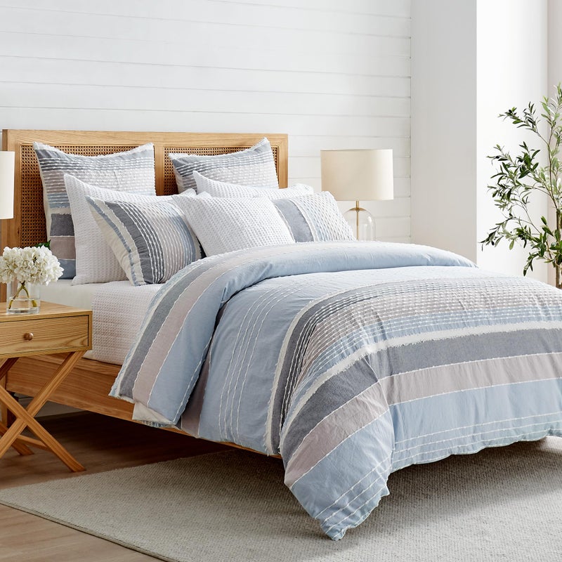 Levtex Home - Santander Duvet Cover Set - Full/Queen Duvet Cover + Two Standard Pillow Cases - Grey, Chambray, Blue, White - Jacquard - Duvet Cover (90 x 94in.) and Pillow Case (26 x 20in.) - Cotton - Image 2